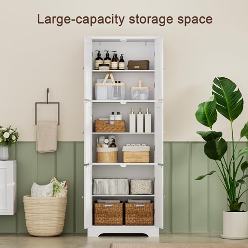 ChooChoo Tall Bathroom Storage Cabinet with 6 Doors, Freestanding Floor Cabinet with Adjustable Shelves, White Pantry Cabinet for Bathroom, Kitchen
