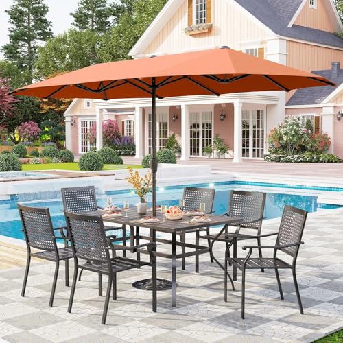 PHI VILLA Stackable Wrought Iron Patio Dining Chairs - Set of 2 Black Outdoor Chair Bistro Metal Chairs, Support 300 LBS