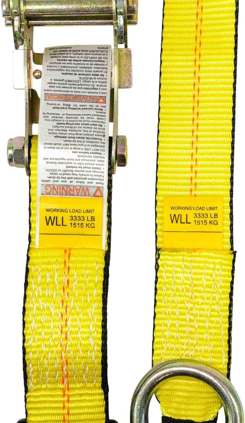 Mytee Products (4 Pack 2 x 14' Car Tie Down Lasso Ratchet Strap with Flat Hook - Tire Straps for Car Trailer - Wheel Straps for Hauling Cars