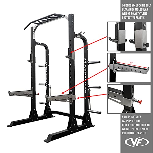 Valor Fitness Half Rack Squat Machine - 5 Position Multi-Grip Pull Up Station - Adjustable Height, Plate Storage