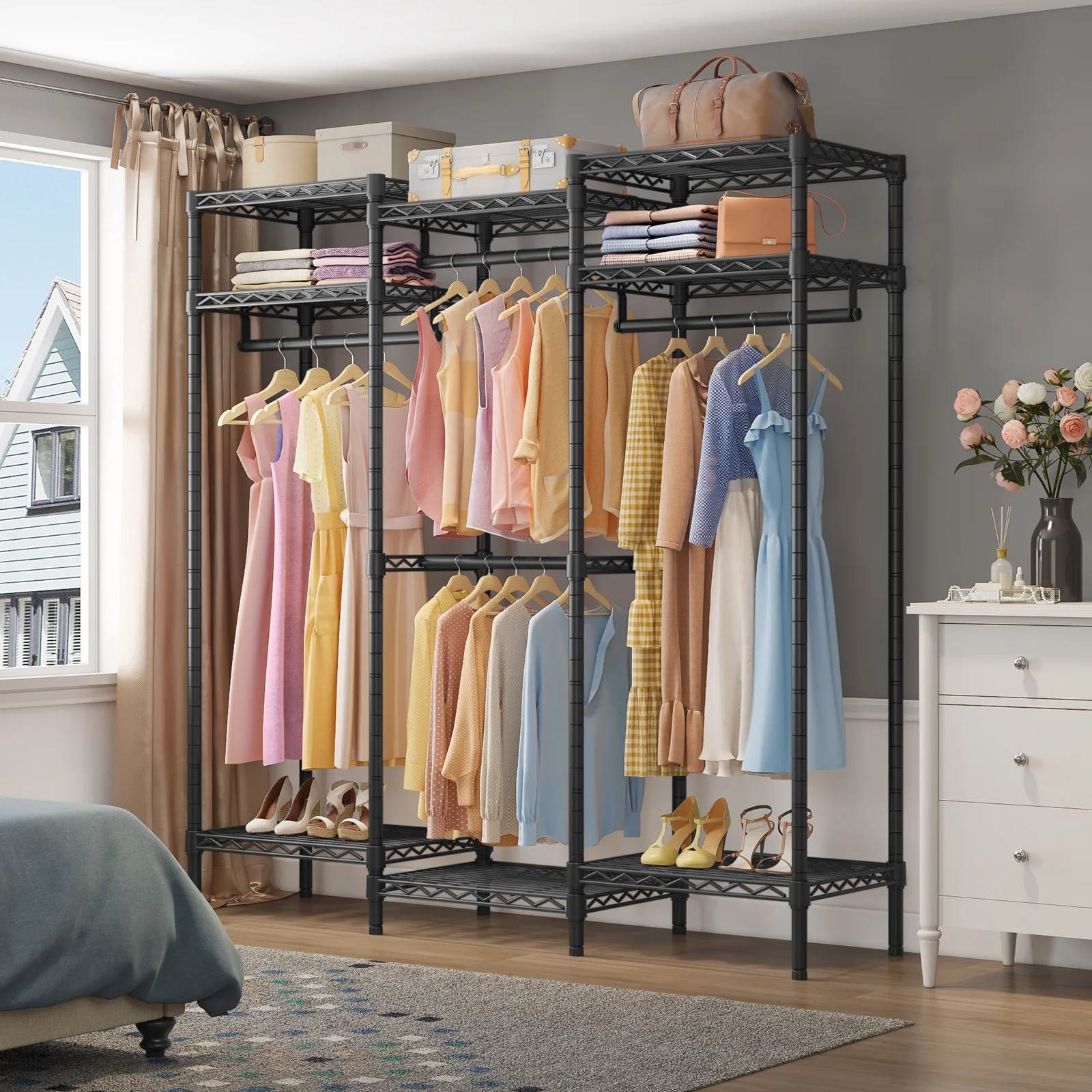 VIPEK V5i Garment Rack Bedroom Armoires Freestanding Closet Organizer, Portable Wardrobe Closet Heavy Duty Clothing Rack, Black (Medium)