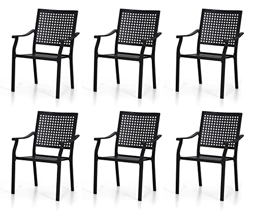 PHI VILLA Stackable Wrought Iron Patio Dining Chairs - Set of 2 Black Outdoor Chair Bistro Metal Chairs, Support 300 LBS