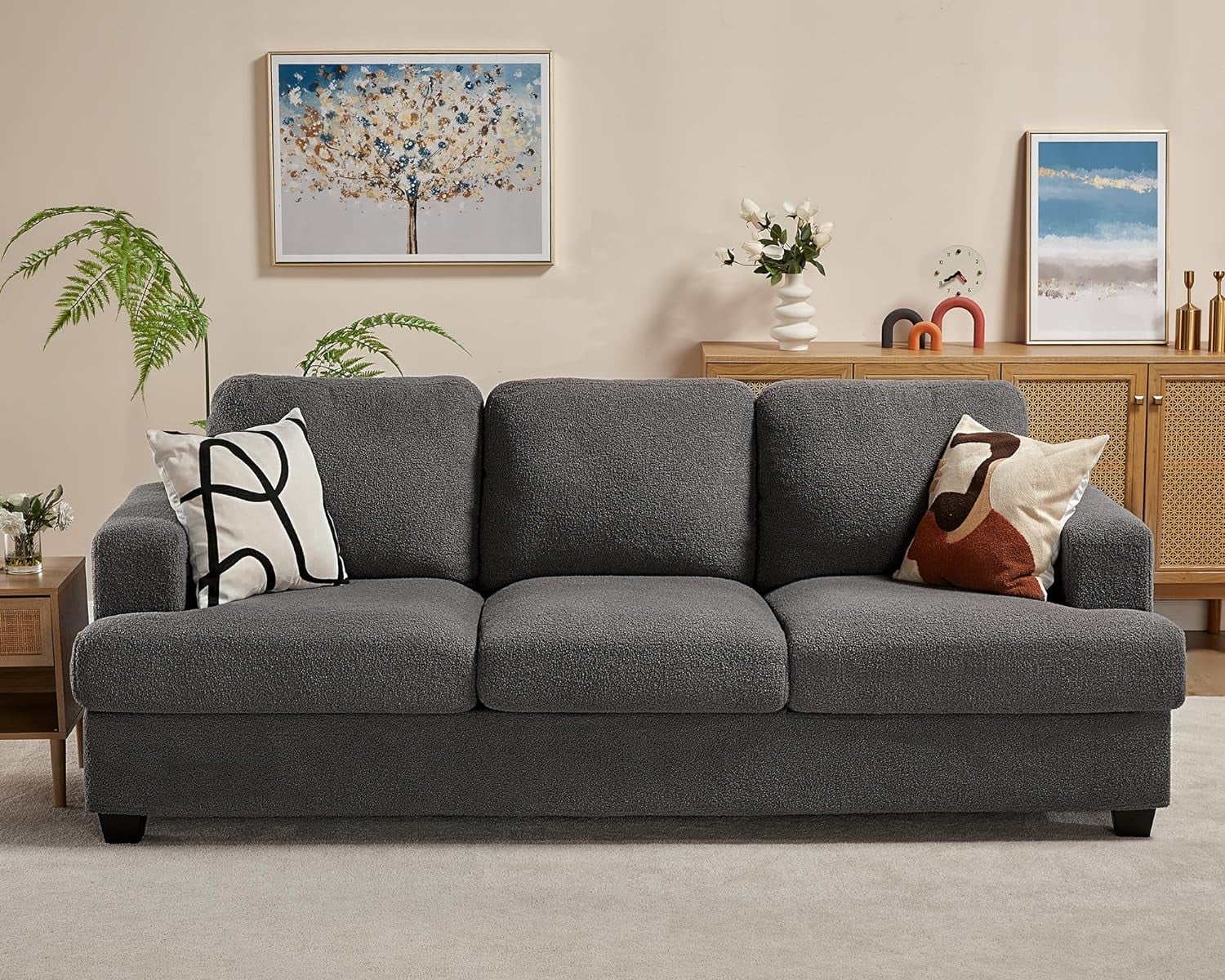 Papajet Sofa, 89 inch 3 Seater Modern Couches, Wide Comfy Couches for Living Room(Chenille, Grey)