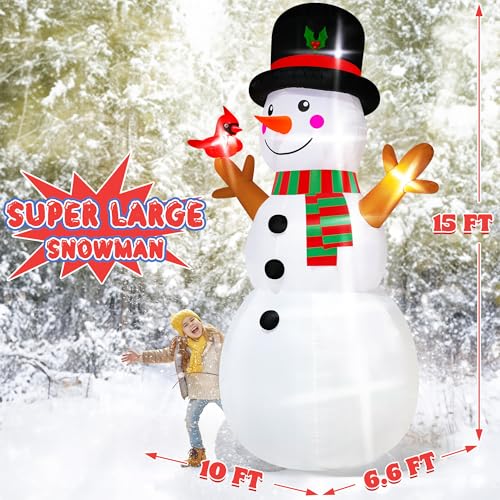 16FT Christmas Inflatable Snowman Outdoor Decorations, Giant Christmas Snowman, Holiday Blow Up Yard Decor with LED Lights