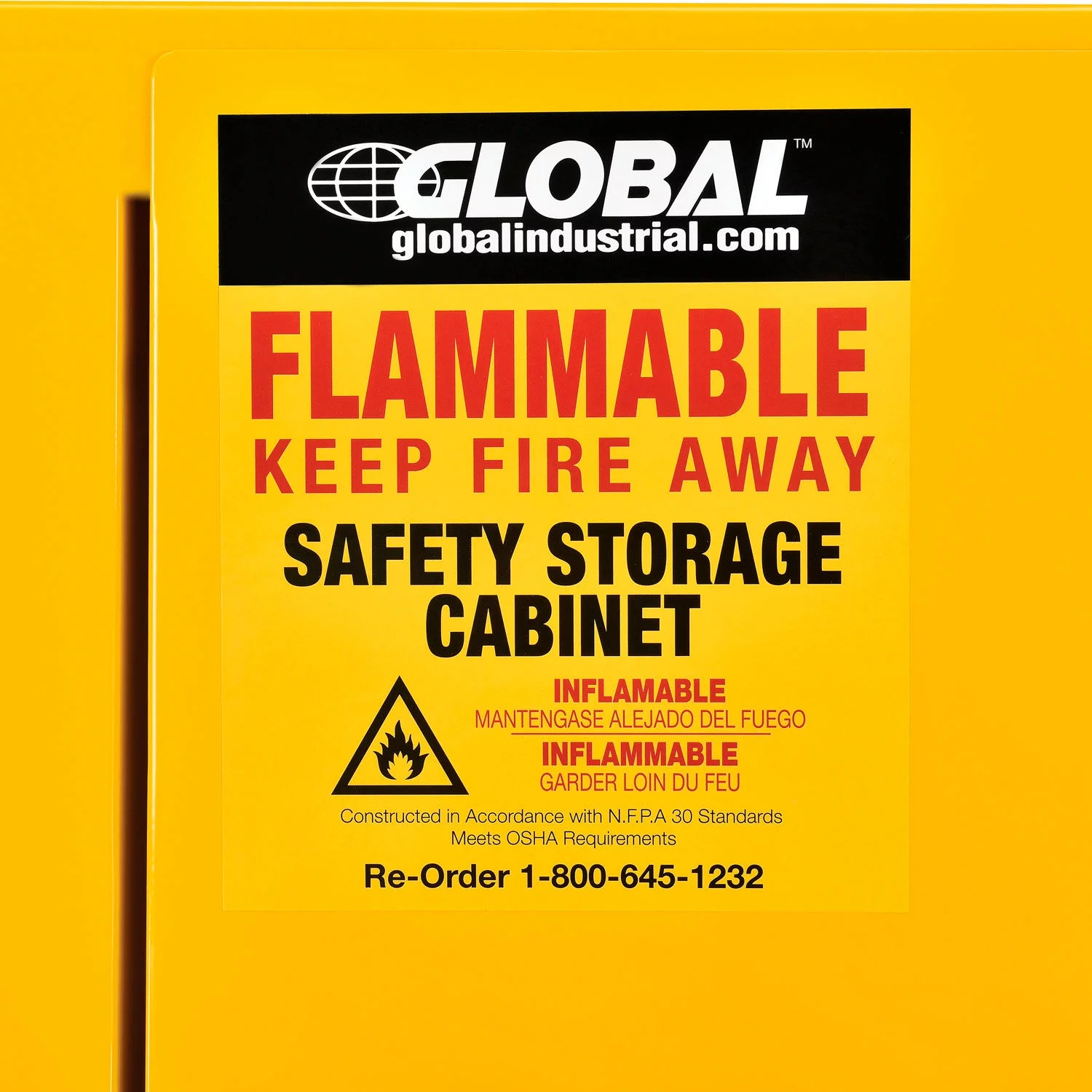 Global Industrial Flammable Cabinet, Manual Close Double Door, 44 Gallon, 34"Wx18"Dx65"H