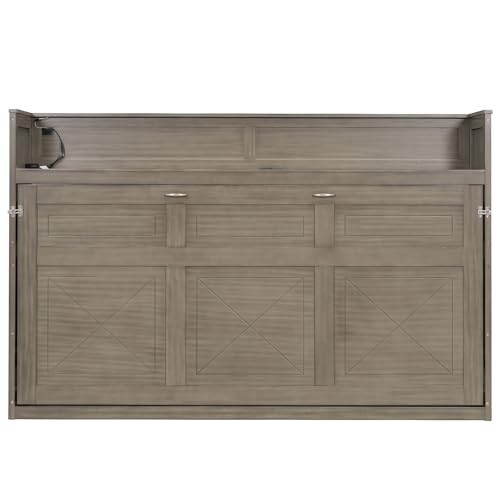 Ball & Cast Queen Size Murphy Bed Hideaway Wall Chest with Top Shelves & USB,Storage Cabinet Bed Frame w/Slat Support