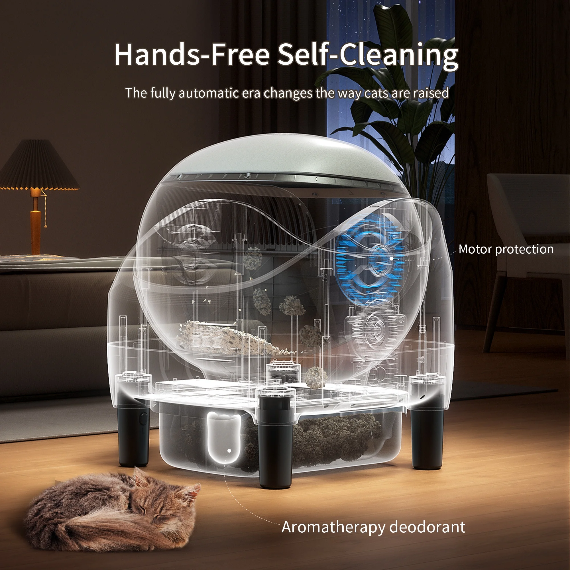 OUDOSPRS Automatic Cat Litter Box Self Cleaning, Smart Litter Box for Multiple Cats with 10 Safety Sensor Radars