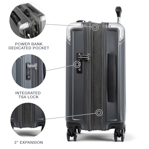 Travelpro Platinum Elite Hardside Expandable Carry on Luggage, 8 Wheel Spinner, TSA Lock, Hard Shell Polycarbonate Suitcase, Metallic Sand