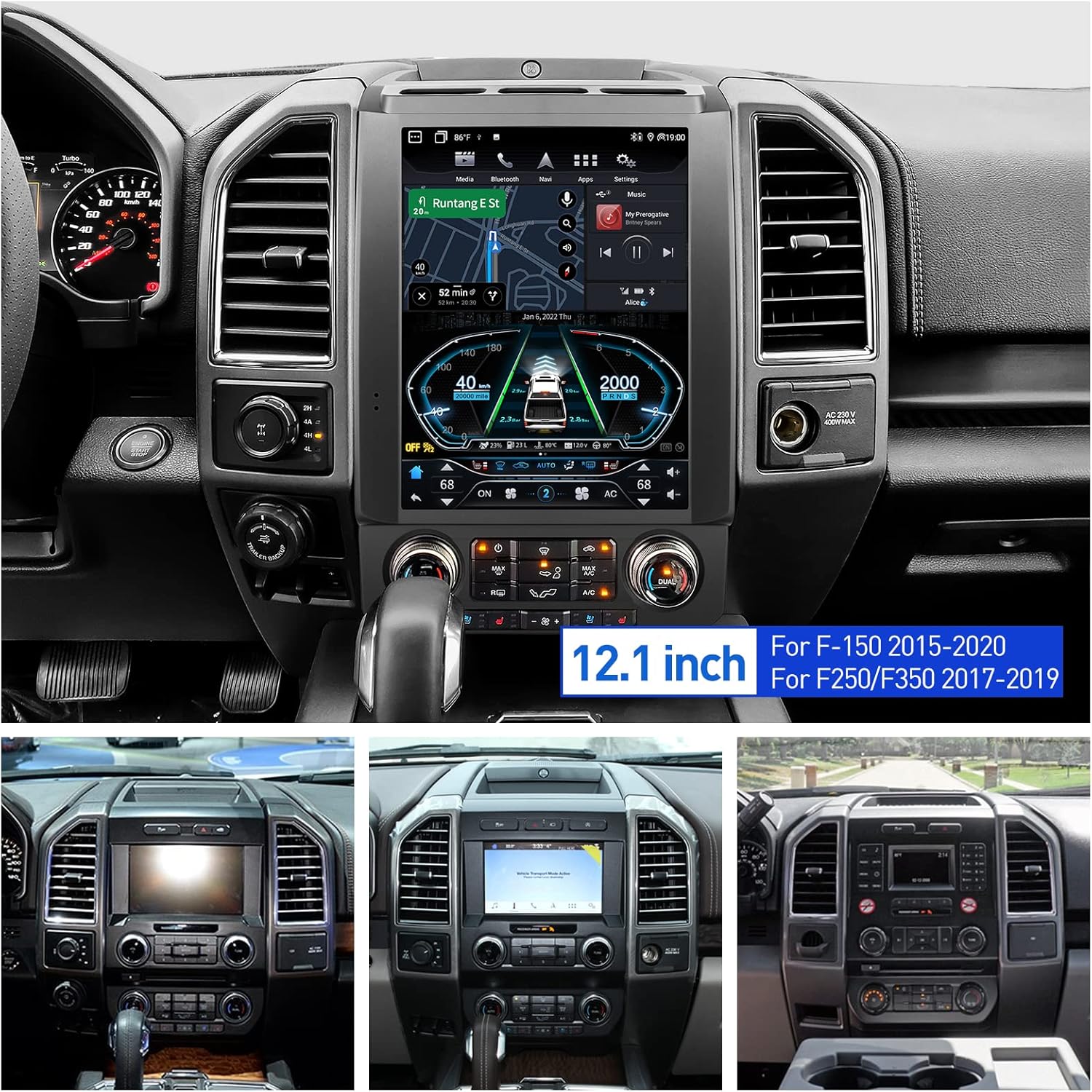 YULU E10 Car Radio Stereo for Ford F150 2015 to 2020 and F250/F350 2017 to 2019 Android 10.0 T-Style Head Unit 12.1 Inch IPS Navigation Build in