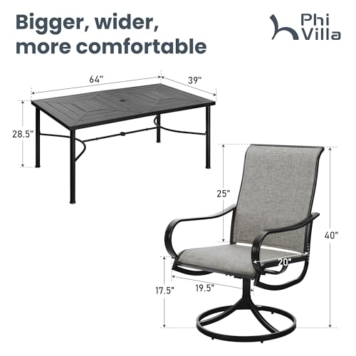 PHI VILLA 5 PCS Outdoor Patio Dining Set with Swivel Dining Chairs (Blue) and 37"x 37" Metal Steel Dining Table(1.57" Umbrella Hole)