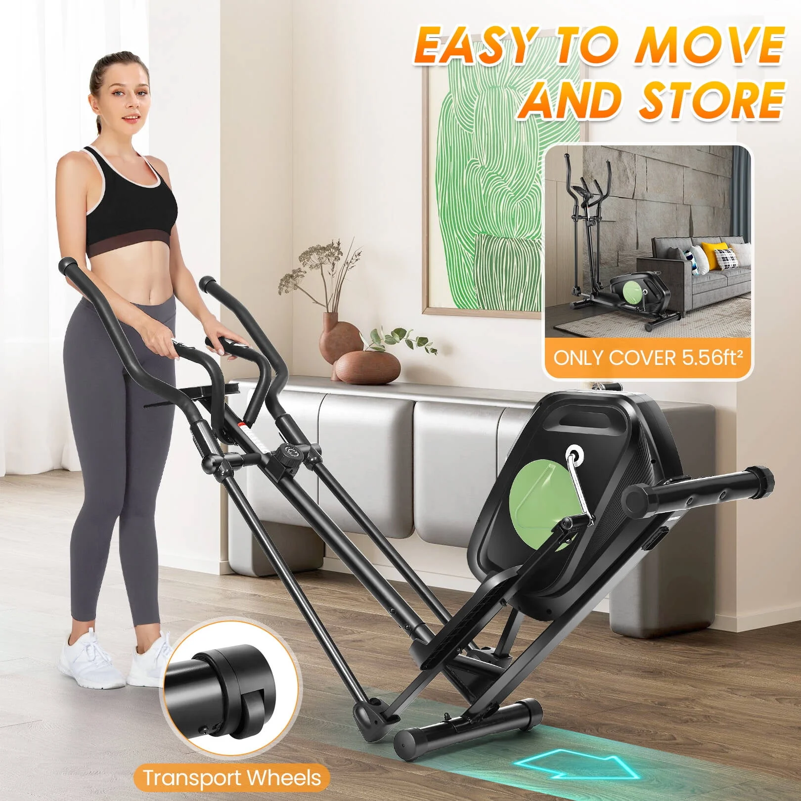 Elliptical Machine 8 Levels Elliptical Trainers with Heart Rate Sensor LCD Monitor Smooth Quiet Driven for Home Gym Office 390lbs Capacity 15inch