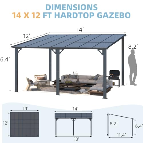 AECOJOY 10&rsquo; x 10&rsquo; Gazebo, Wall Mounted Gazebos Pergola on Clearance, Outdoor Patio Lean to Gazebo Awnings for Deck, Porch