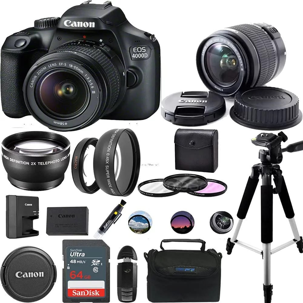 Deal-Expo Canon EOS 4000D Digital Camera with EF-S 18-55MM F3.5-5.6 III Lens + Advanced Accessories Bundle (International Version)
