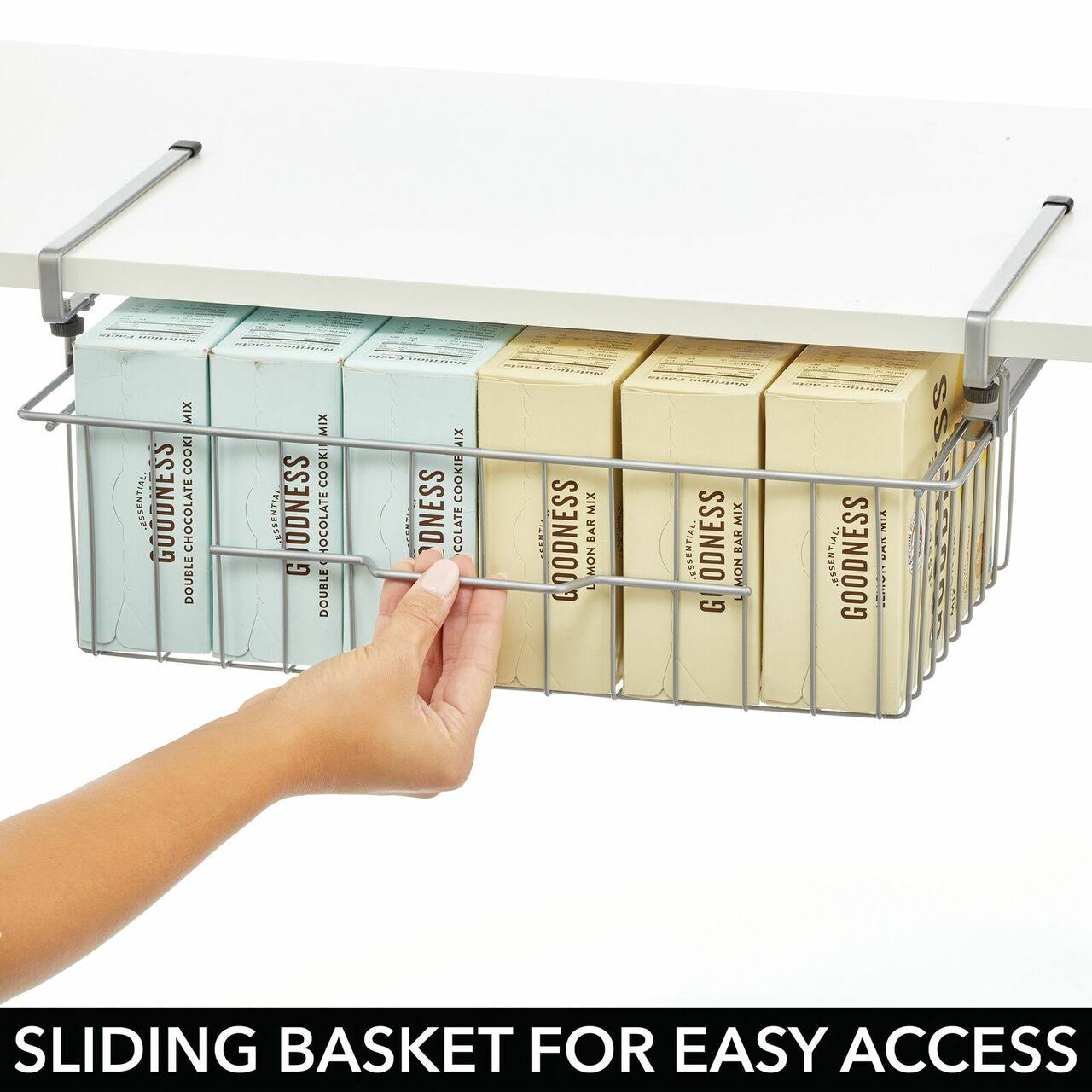 mDesign Large Metal Wire Hanging Pullout Drawer Basket - Sliding Under Shelf Storage Organizer - attaches to Shelving - Easy Ins