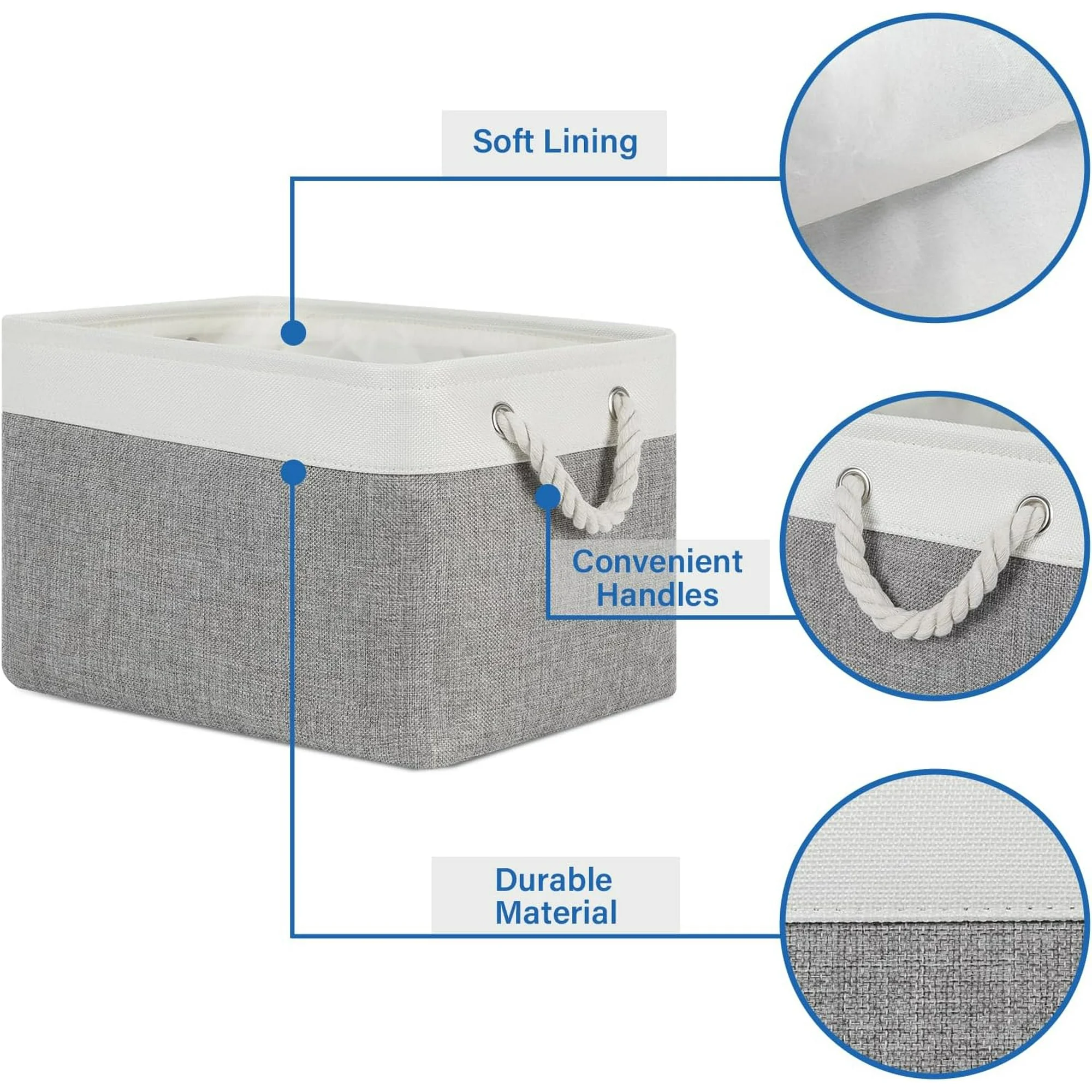 Storage Baskets 4Pack Fabric Storage Bins Clothes Baskets with Rope Handle, Decorative Basket for Gift, Baskets for Storage, Blankets(White&amp;Gray