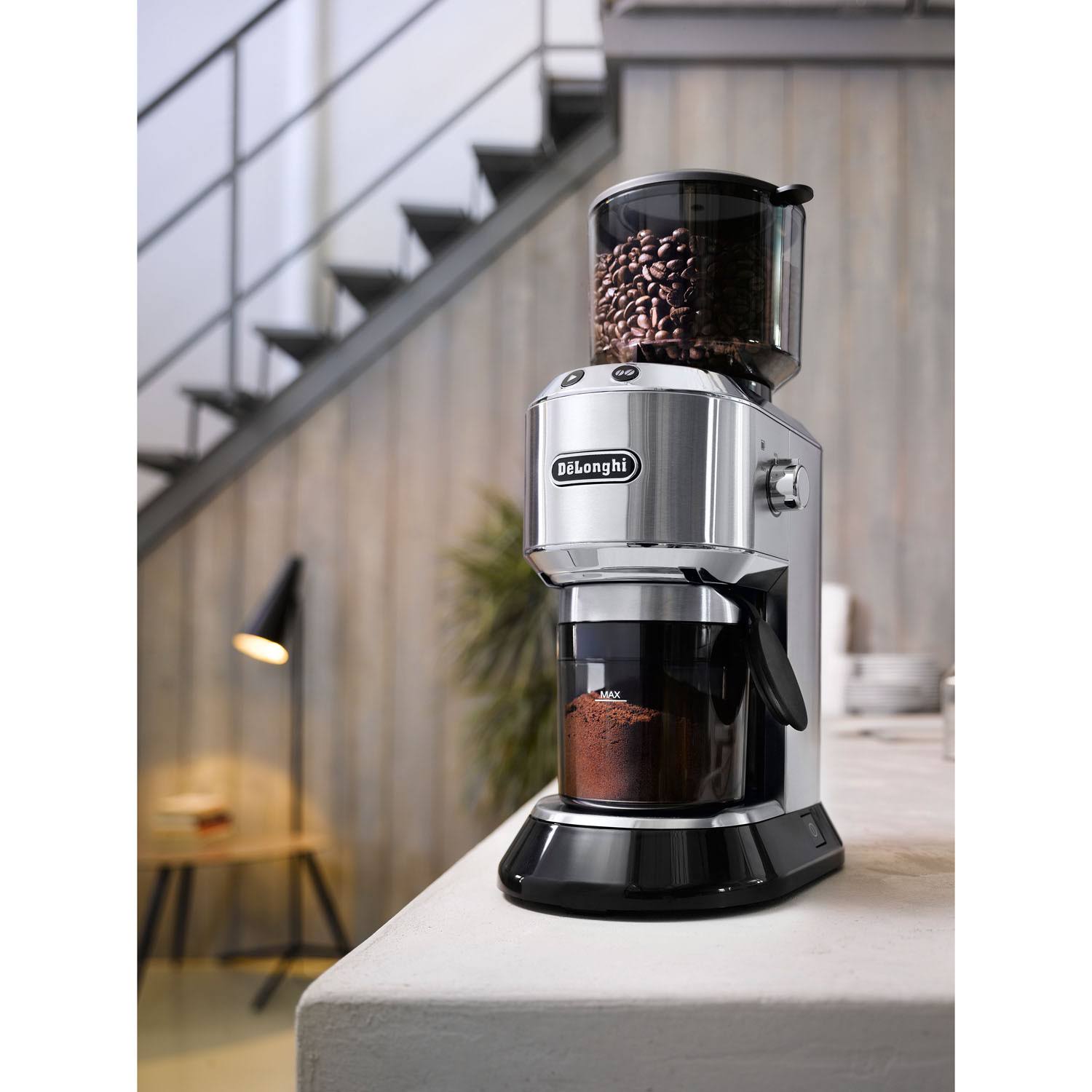 DeLonghi America KG521 Dedica Conical Burr Grinder with Porta Filter Attachment, Silver