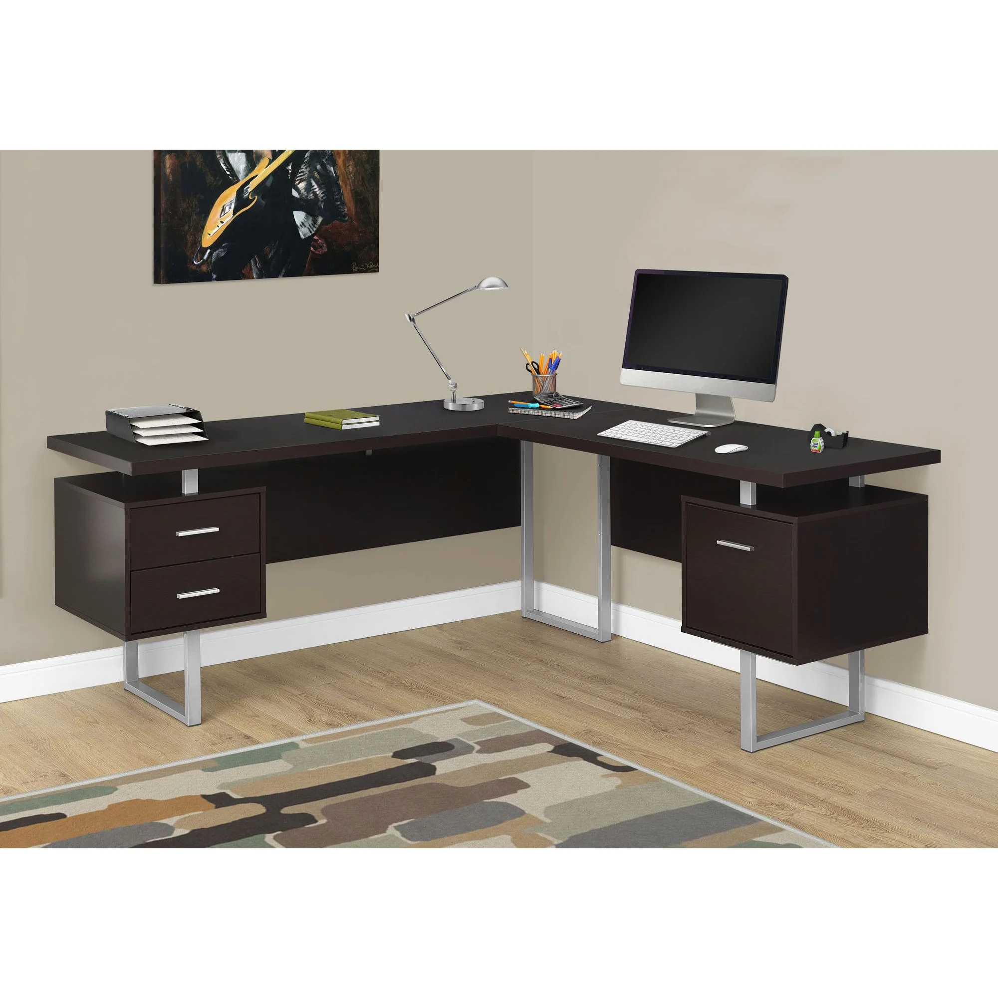 Monarch Specialties Computer Desk, Home Office, Corner, 70"L, L Shape, Work, Laptop, Brown Laminate