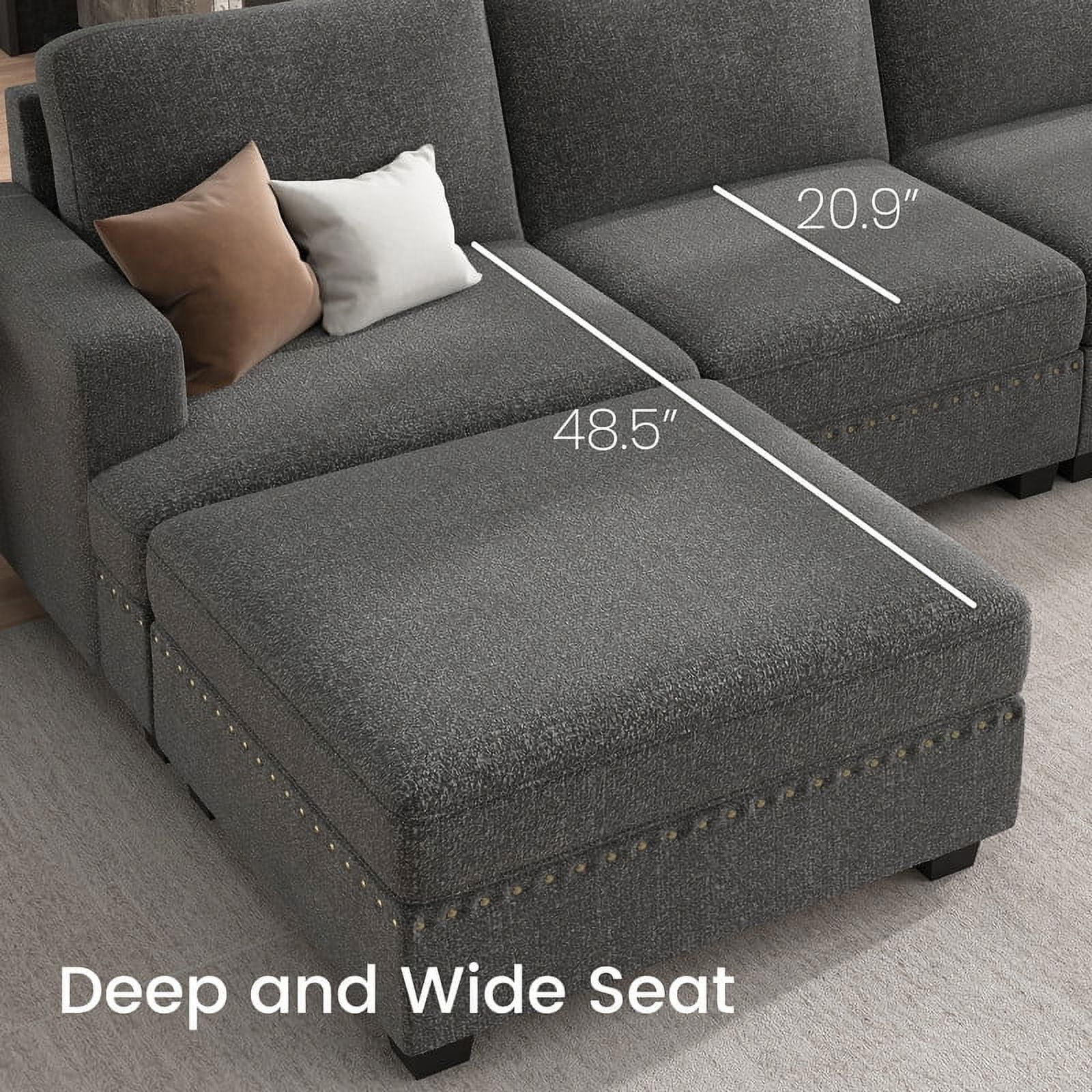 Nolany Modern Corner Modular Sectional Sofa with Movable Storage Ottoman for Living Room, Light Grey