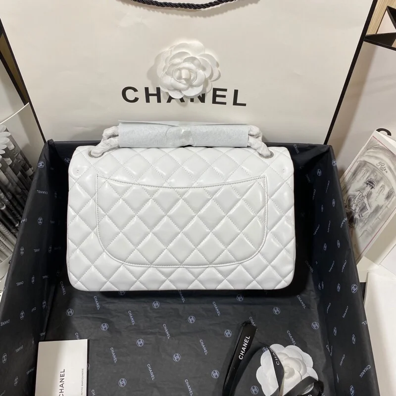 Chanel Large Classic Handbag Silver Hardware White For Women, Women&rsquo;s Handbags, Shoulder Bags 11.8in/30cm