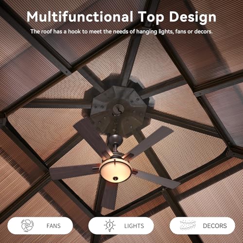 Aoxun 12'x16' Hardtop Gazebo, Aluminum Frame Permanent Pavilion with Netting and Curtains, Outdoor Polycarbonate Double Roof Canopy