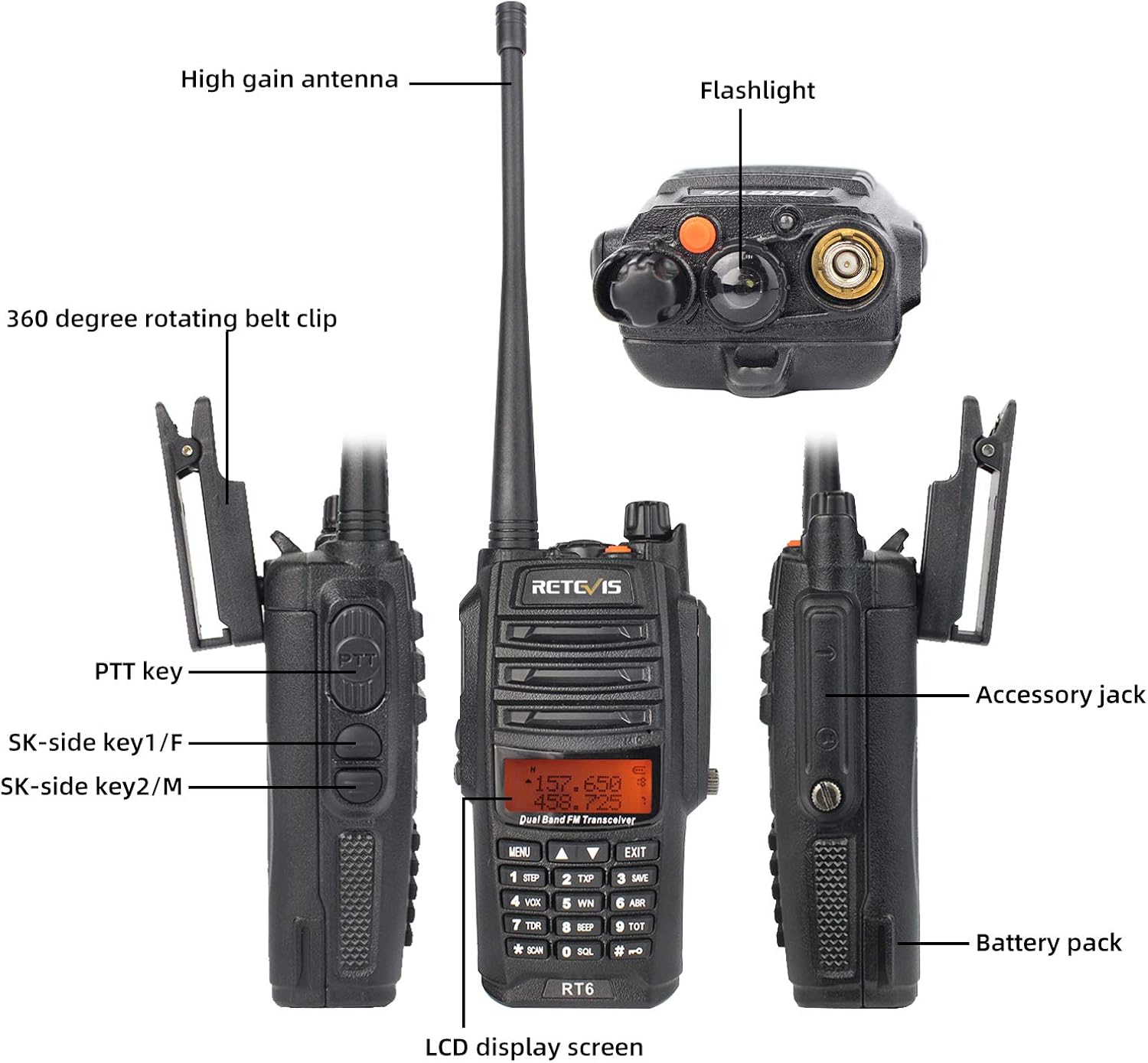 Retevis RT6 Waterproof Dual Band Radio,Walkie Talkies Adults,Flashlight,VOX