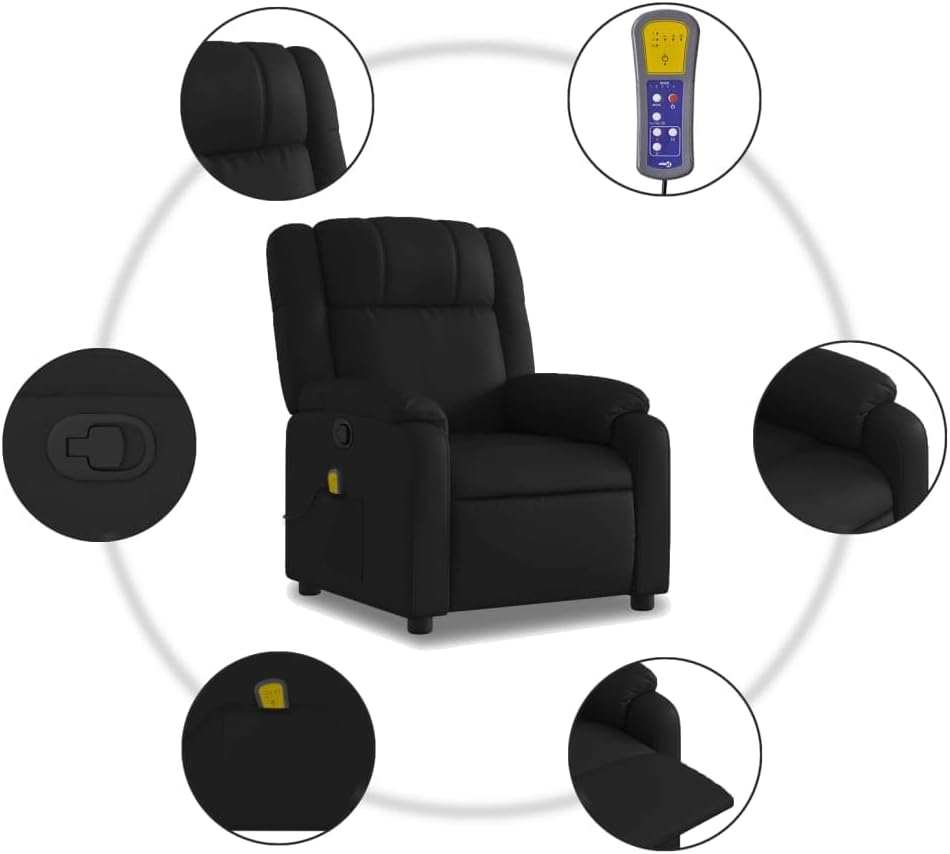 vidaXL Black Faux Leather Massage Recliner Chair - Manual Recline, USB Vibration Massage, Padded Comfort for Living Room or Office