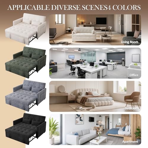 Sofa Bed, Loveseat 3-in-1 Sleeper Sofa with Pull Out Bed, Pockets and USB