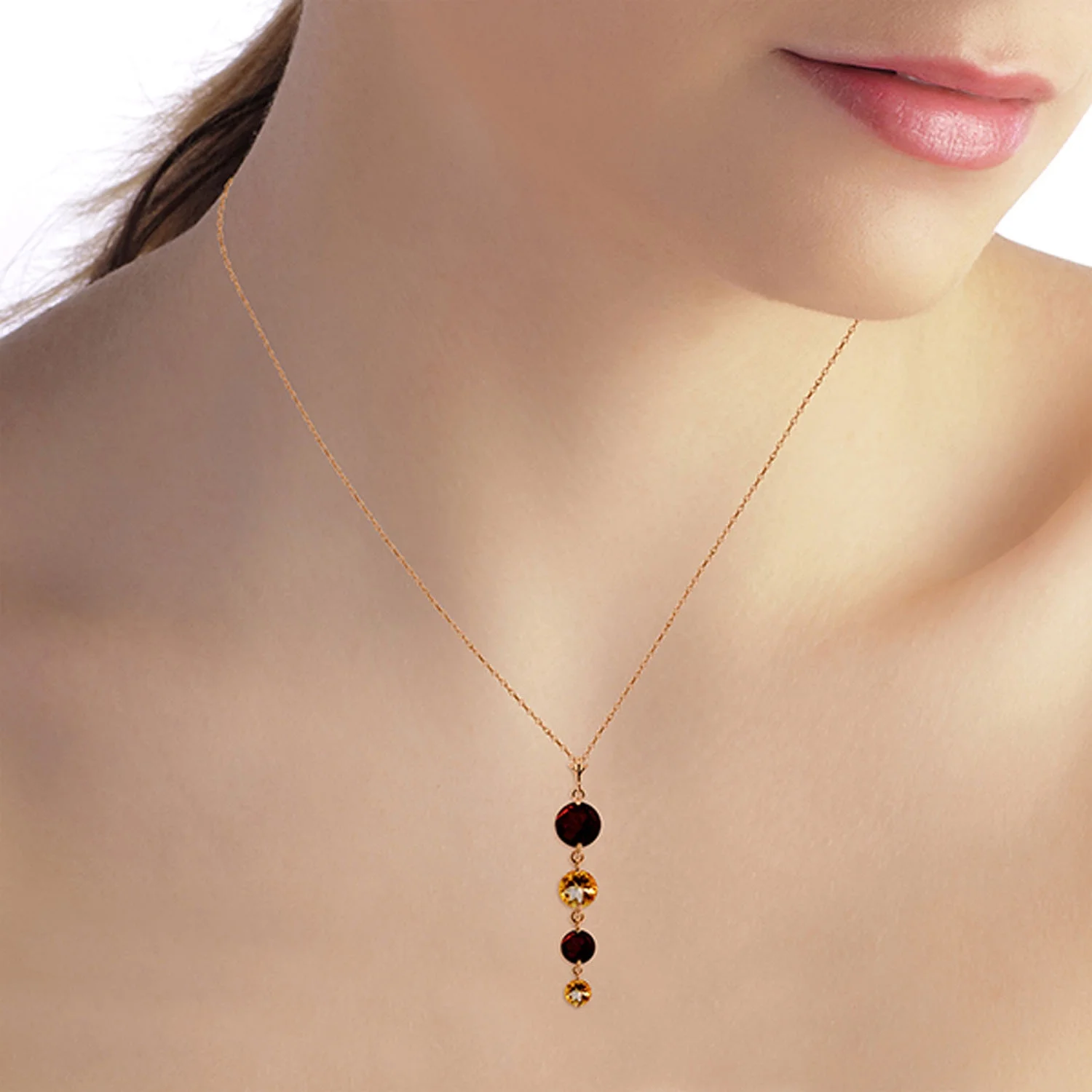 Galaxy Gold 14k 24" Rose Gold Natural Garnets and Citrines Drop Pendant Necklace
