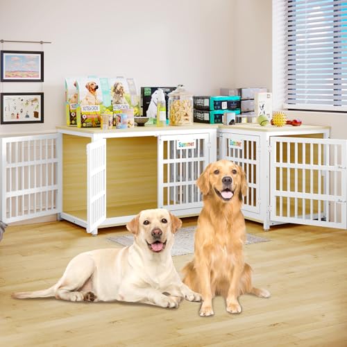 EasyCom 48"/42"/33" Dog Crate Furniture with Name Tag, Heavy Duty Dog Kennel Indoor for Large Dogs