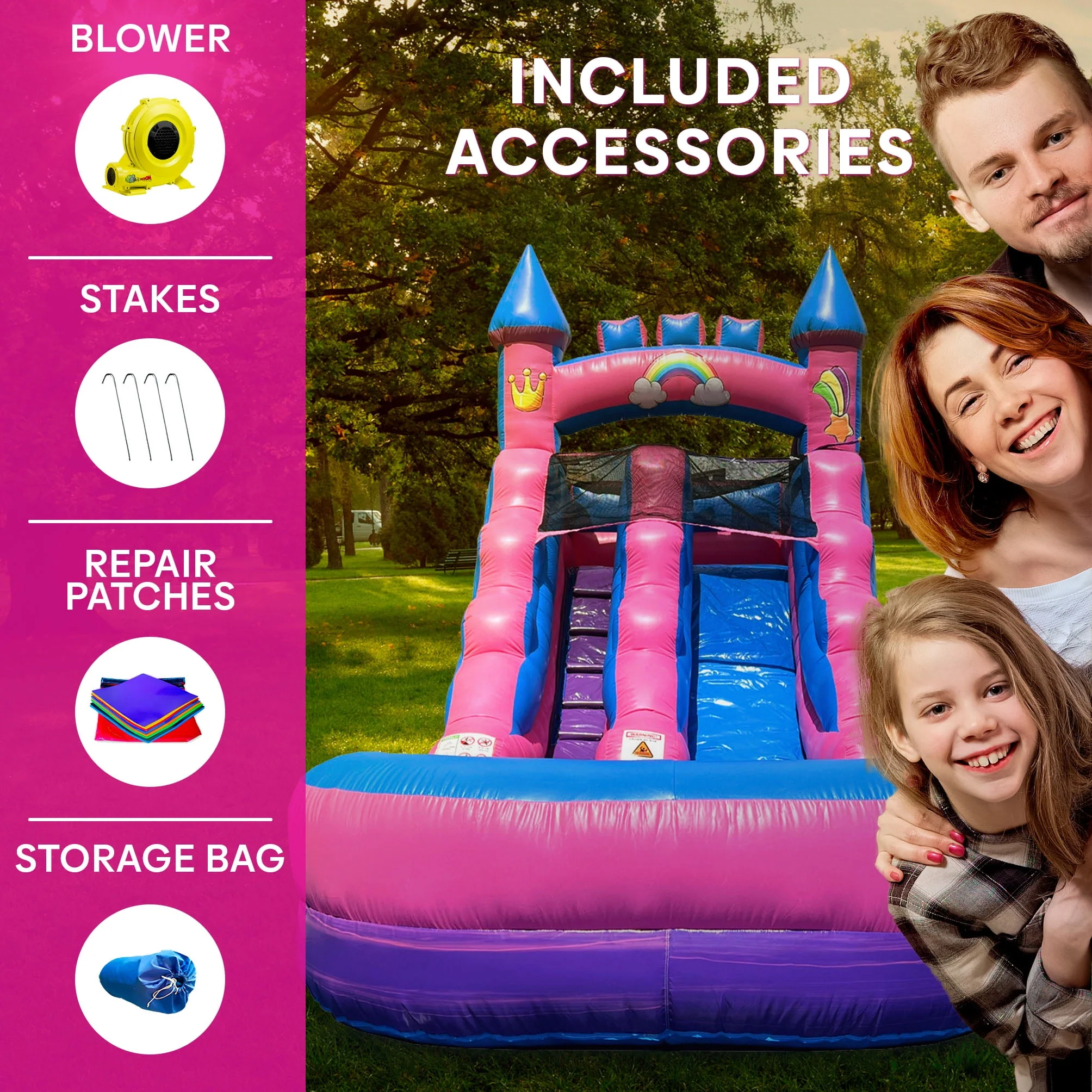 Pogo Bounce House Crossover Kids Inflatable Water Slide, Pink Unicorn with Blower, 12 ft