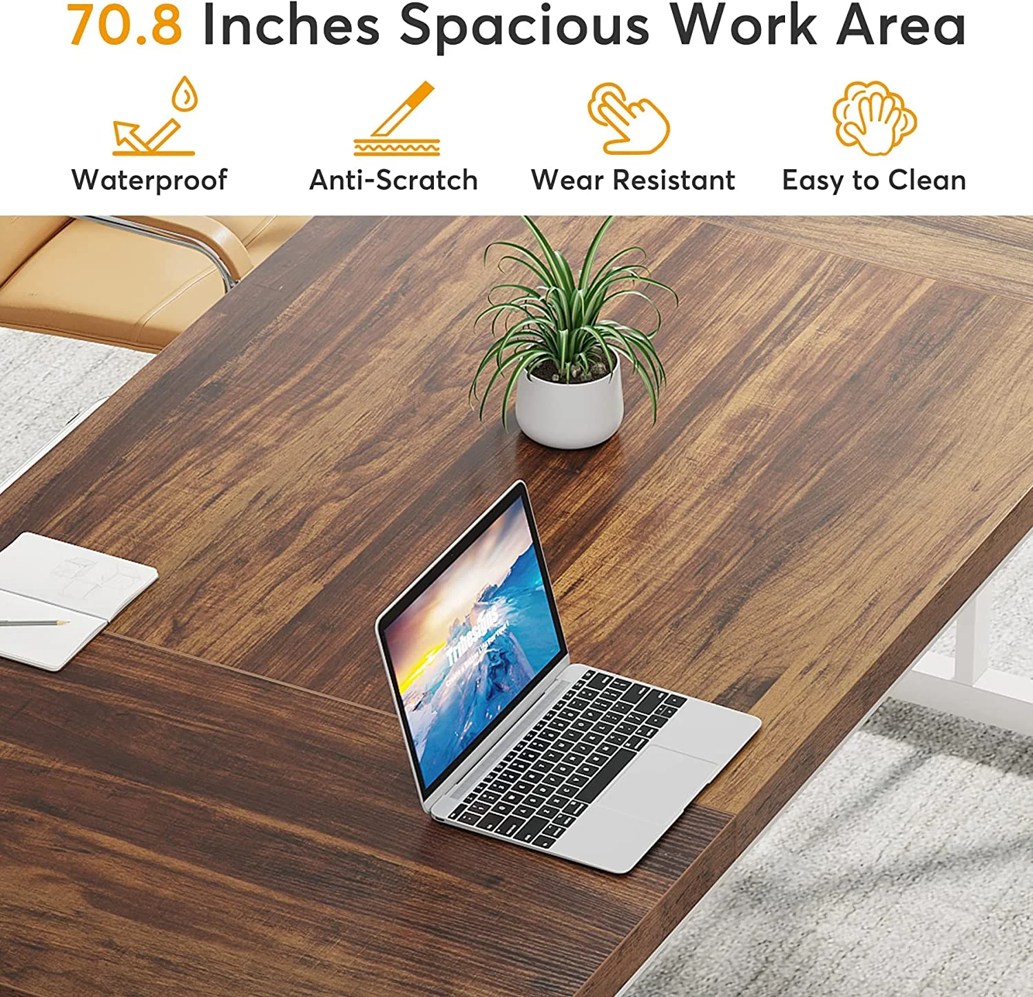 Tribesigns 71" Executive Desk, Large Computer Desk Study Writing Table for Home Office (Brown/White) - Curated Treasures Market