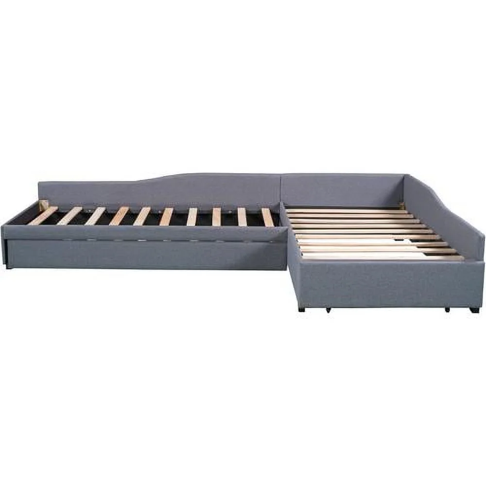 Upholstered Double Size Daybed With Trundle And Drawer, Living Room Sofa Bed, No Box Spring Need (Gray)