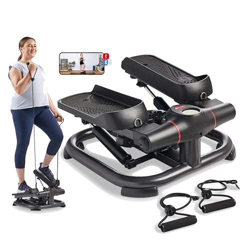 Sunny Health & Fitness 2-in-1 Premium Power Stepper with Resistance Bands, Low-Impact Cardio, Space-Saving, Height-Adjustable