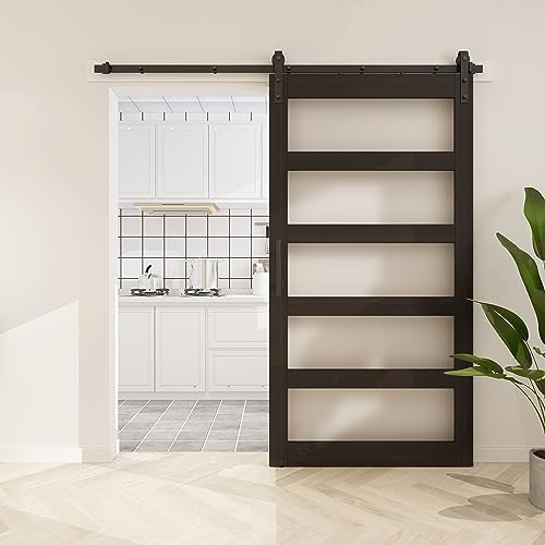 BARNSMITH 42in x 84in Glass Barn Door with 7FT Sliding Door Hardware Kit Included & Handle