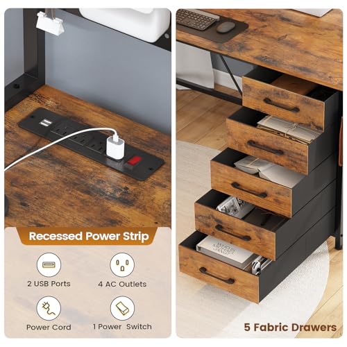 SEDETA L Shaped Gaming Desk with Drawers, L Shaped Computer Desk with Hutch and Storage Shelves, Gaming Desk with Pegboard, Led Lights