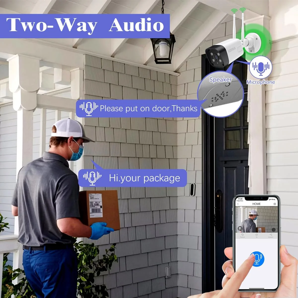 《2-Way Audio & 100ft Super Night Vision》 Dual Antennas Wireless Security Camera System Outdoor CCTV Cameras DVR Security System Wireless