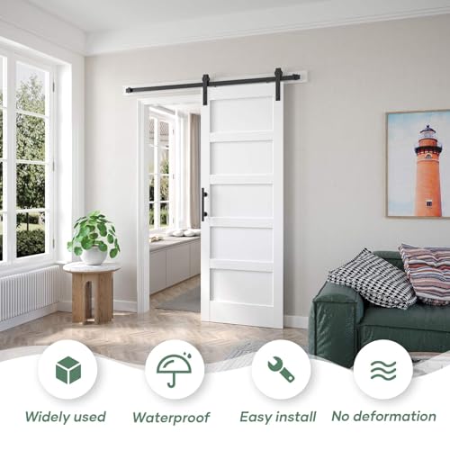 Fredbeck Double 21inx84in White Barn Door and 7FT Sliding Barn Door Hardware Kit Included,Solid,MDF, PVC Surface,DIY Assembly,5-Panel
