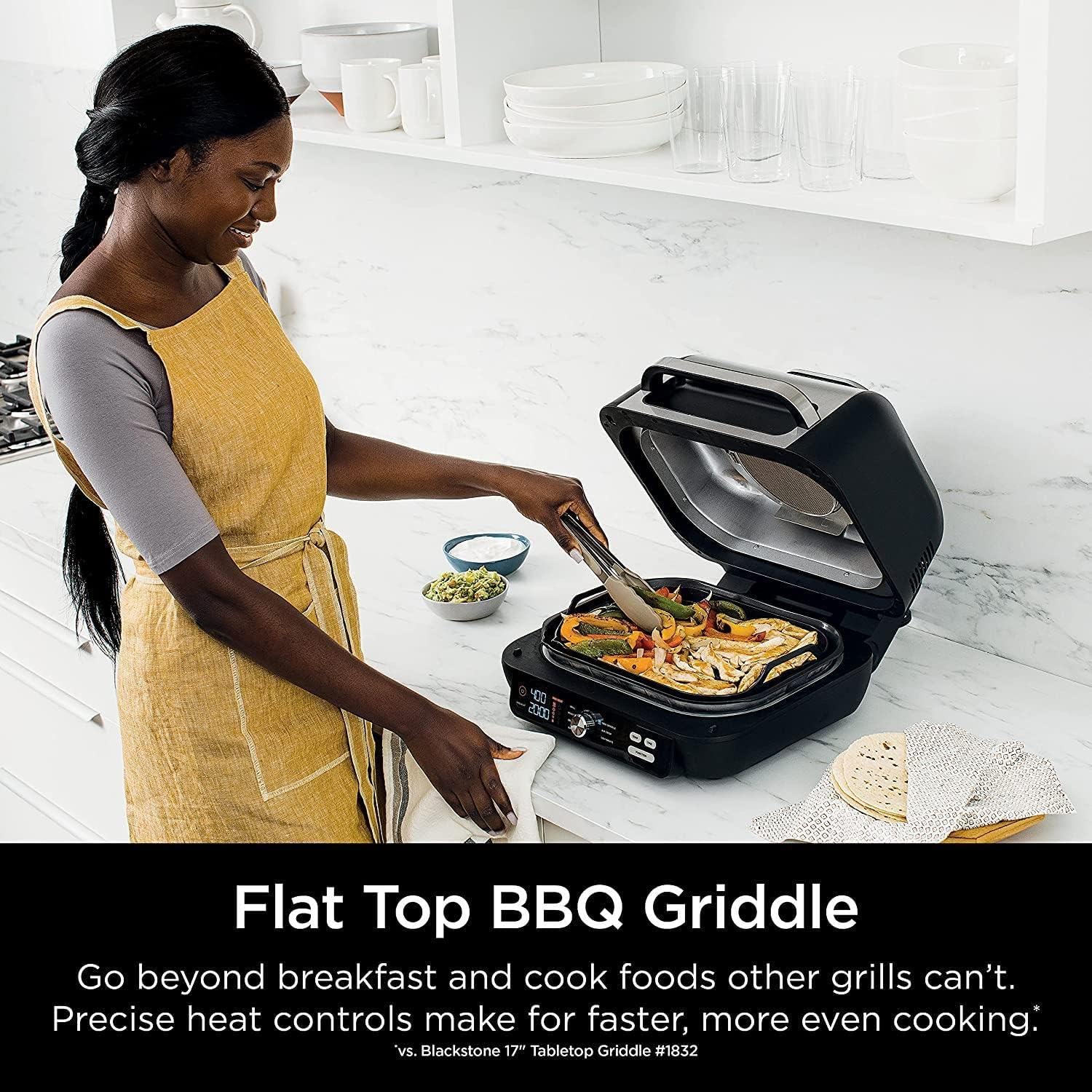 Ninja IG601 Foodi XL 7-in-1 Electric Indoor Grill Combo, use Opened or Closed, Air Fry, Dehydrate & More, Pro Power Grate, Flat Top Griddle, Crisper