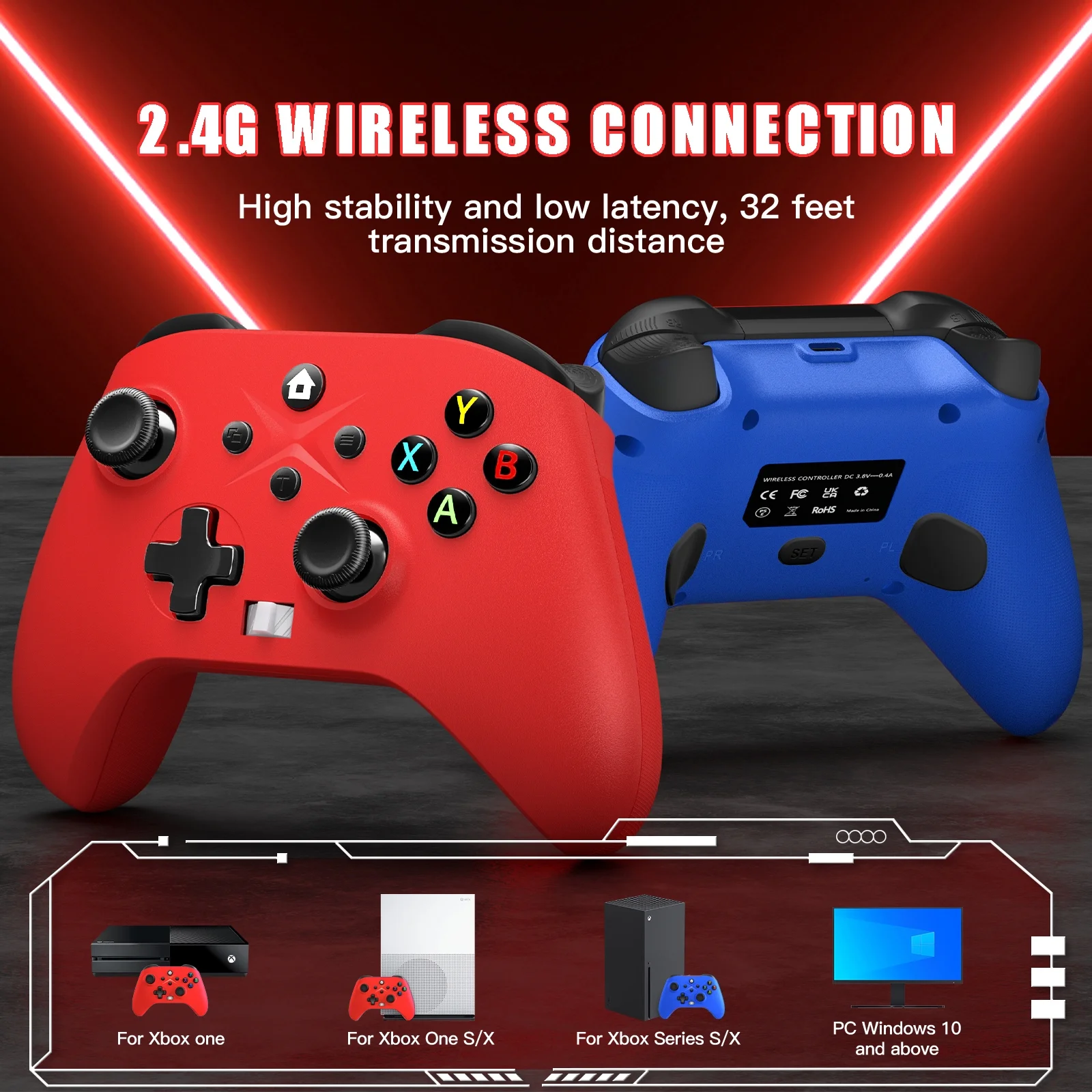 2 Pack Wireless Xbox One Controller, Compatible with Xbox One/One X/One S/Xbox Series S/Series X/PC (Blue and Red) - Curated Treasures Market