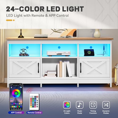YITAHOME TV Stand for 65 Inch TVs, Entertainment Center with Storage Cabinets, Power Outlet & LED Light