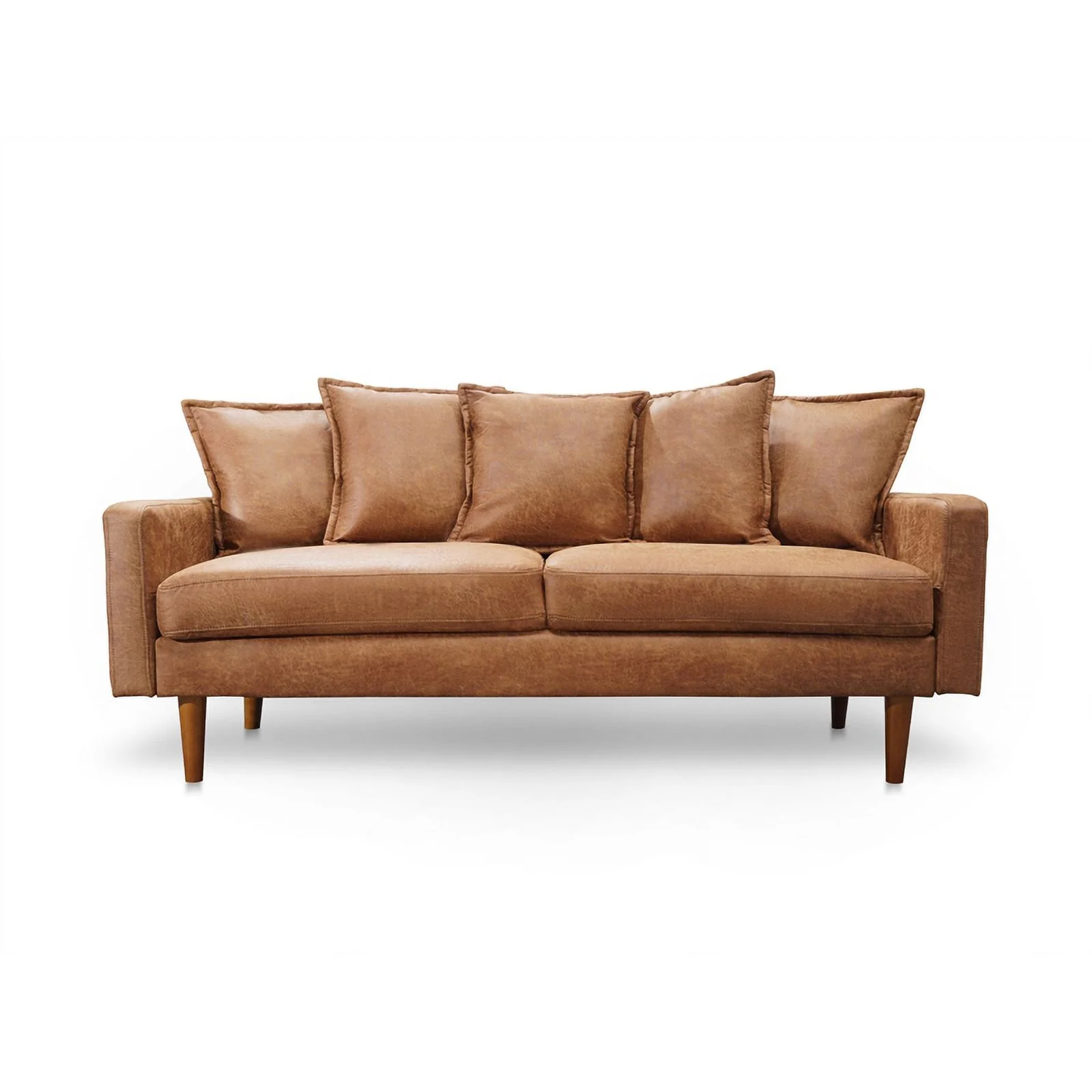 Pemberly Row Contemporary 70" Square Arm Leather Sofa in Brown