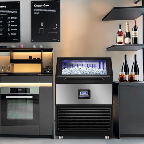 Clear ice Cube Maker, Commercial Ice Maker Machine, Stainless Steel Freestanding Ice Machine Automatic Operation