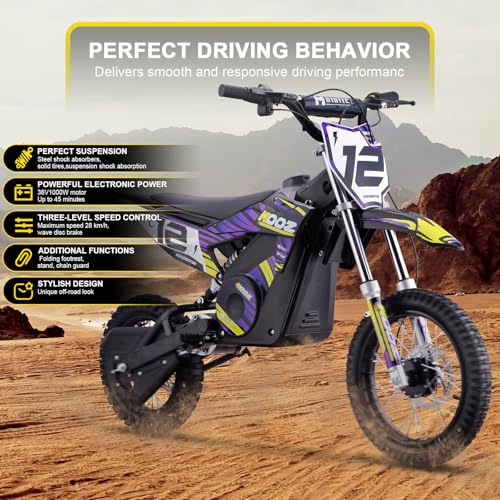 MotoTec 36v 1000w (HP112E) Electric Dirt Bike Purple