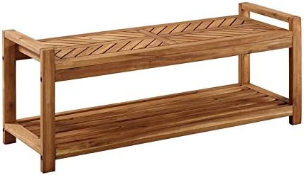 Walker Edison 48 Chevron Acacia Wood Patio Storage Bench - Brown