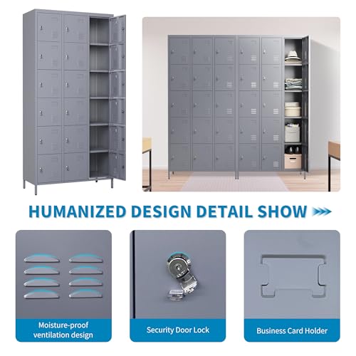 6 Doors Metal Lockers for Employees 72" H Storage Cabinet Lockable Locker with Shelves Steel Storage Locker for Gym School Office Home Requires