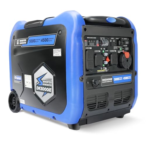 DK 5000W Gas Inverter Generator, Electric Start, 120V 240V Full Power Output, Dual or Tri-fuel Conversion Possible, Wheel & Handle Kit
