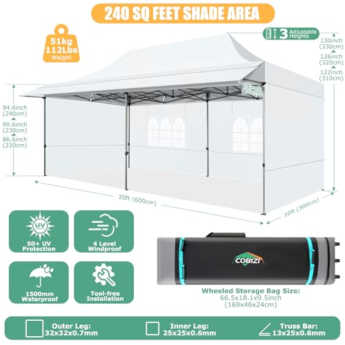 COBIZI 10x10 Pop Up Canopy Tent with Awning