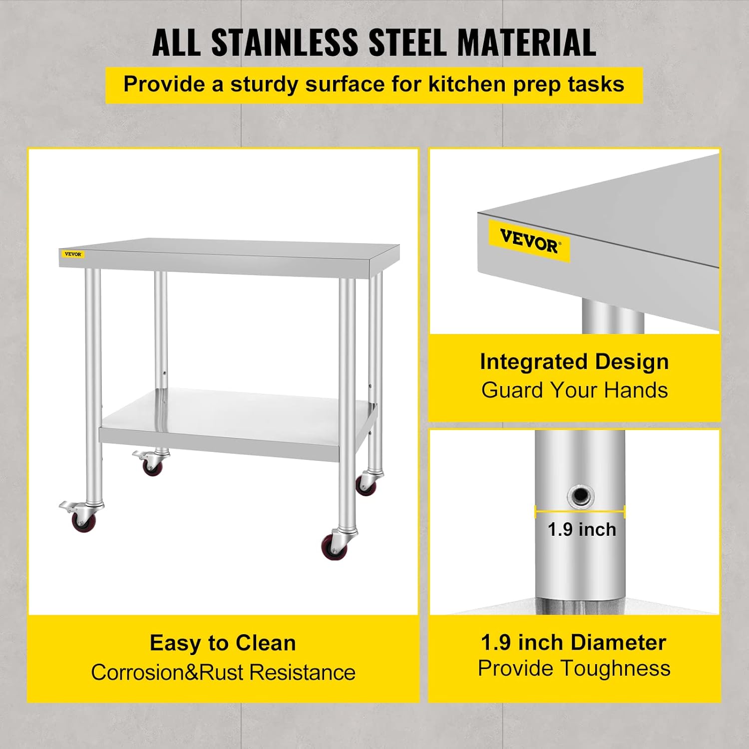 Mophorn Stainless Steel Work Table with Wheels 24 x 30 Prep Table with casters Heavy Duty Work Table for Commercial Kitchen Restaurant Business (24 x