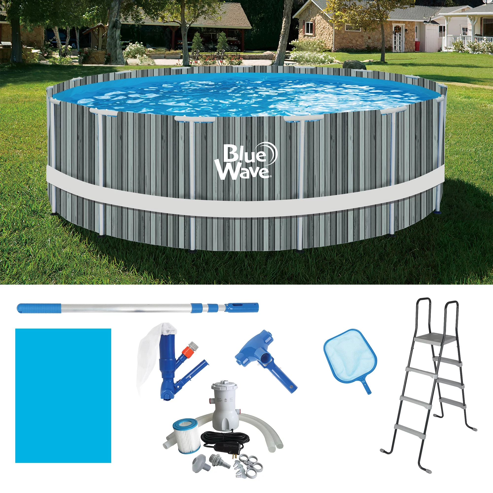 Blue Wave Aspen 15-ft Round 48-in Deep Above Ground Swimming Pool Package with Cover - Radiant Selections