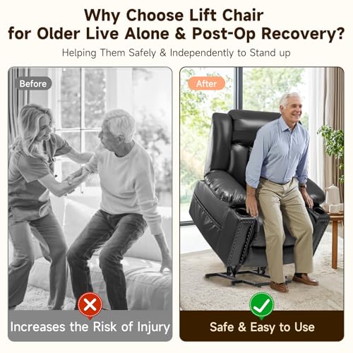 Large Power Lift Chairs Recliners for Elderly with Heated and Massage, Overstuffed Adjustable Lift Chairs, 3 Positions, Breathable Leather